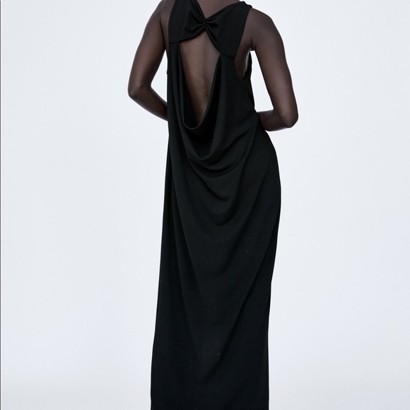 ZARA Long Pleated Dress Black - Picture 1 of 8